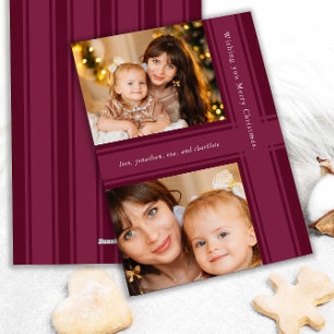 Stylish Ribbons Christmas Purple Magenta Photo Holiday Card