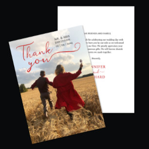 Stylish Romantic Chic Red Script Calligraphy Photo Thank You Card