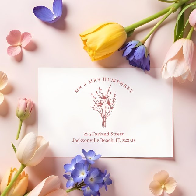 Stylish Romantic Poppies Wildflowers Bouquet Rubber Stamp (Modern Stylish Romantic Poppies Wildflowers Bouquet Address Rubber Stamps)