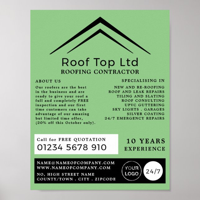 Stylish Roof, Roofer, Roofing Contractor Advert Poster (Front)