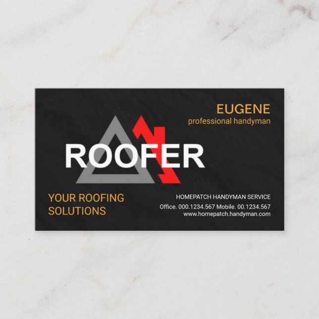 Stylish Roofer Signage Granite Texture Roofing Business Card (Front)