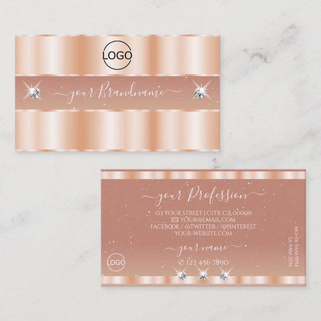 Stylish Rose Coral Sparkle Jewels Add Logo Elegant Business Card (Front/Back)