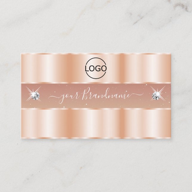 Stylish Rose Coral Sparkle Jewels Add Logo Elegant Business Card (Front)