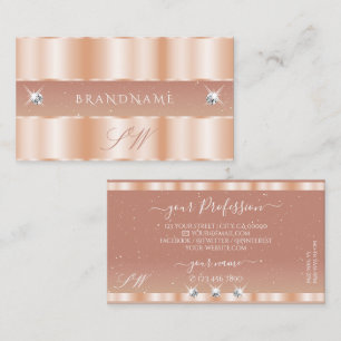 Stylish Rose Coral Sparkle Jewels Initials Elegant Business Card