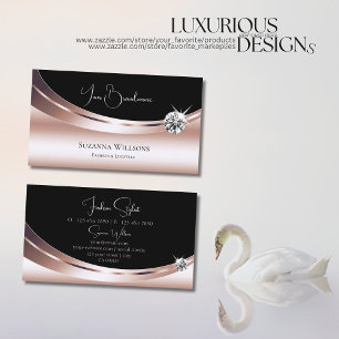 Stylish Rose Gold and Black with Sparkly Diamond Business Card