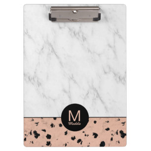 Stylish Rose Gold and Marble Pattern with Monogram Clipboard