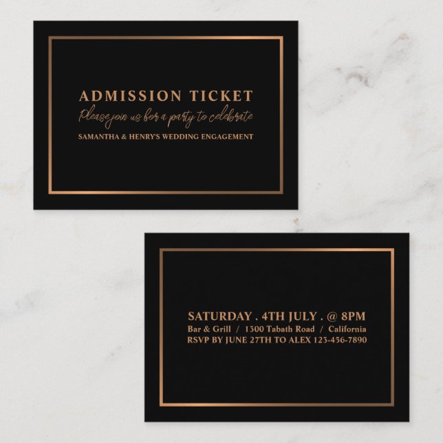 Stylish Rose Gold & Black, Admission Ticket (Front/Back)