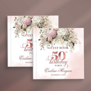 Stylish Rose Gold Blush Flowers 50th Birthday Guest Book