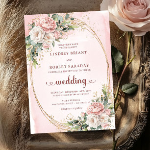 Stylish Rose Gold Blush Flowers Greenery Wedding  Invitation