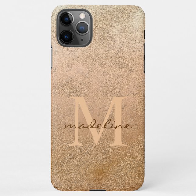 Stylish Rose Gold Botanical Offset Monogram iPhone Case (Back)