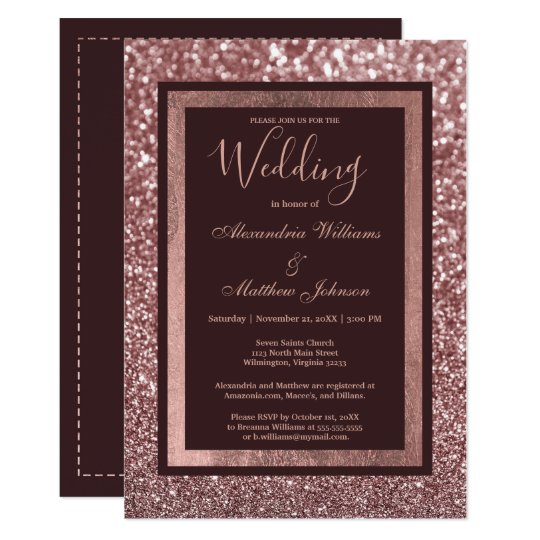 Stylish rose gold burgundy glitter Wedding Invitation