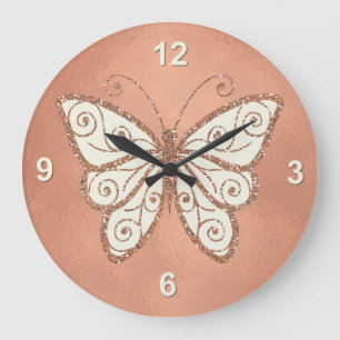 Stylish Rose Gold Butterfly Wall Clock