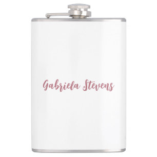 Stylish Rose Gold Calligraphy Name White Hip Flask