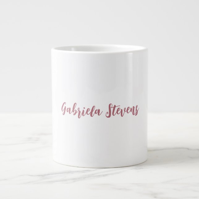Stylish Rose Gold Calligraphy Name White Large Coffee Mug (Front)