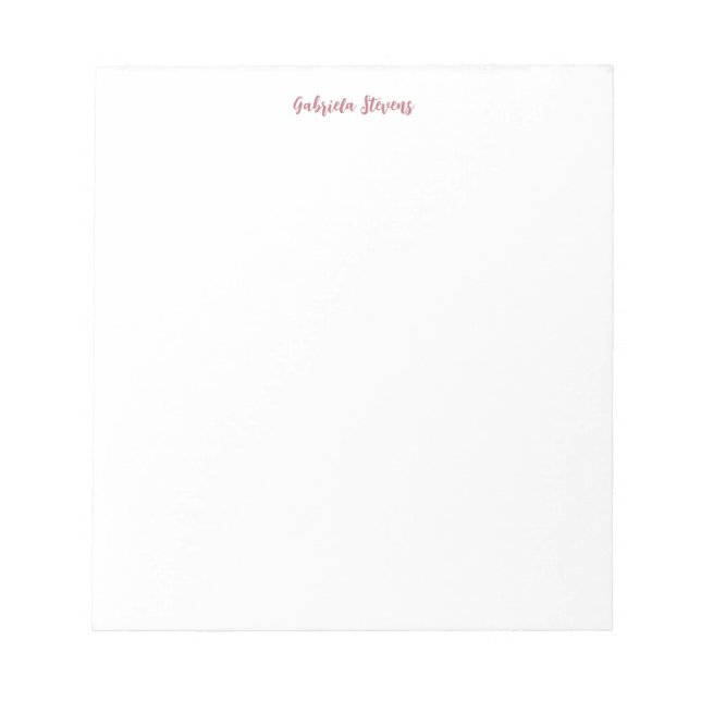 Stylish Rose Gold Calligraphy Name White Notepad (Front)