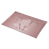 Stylish Rose Gold Dripping Glitter Monogram Placemat (On Table)