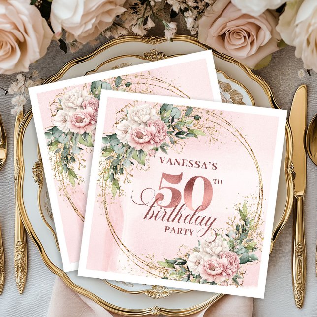 Stylish Rose Gold Dusty Pink 50th Birthday Party  Napkin (Stylish Rose Gold Dusty Pink 50th Birthday Party Napkins

)