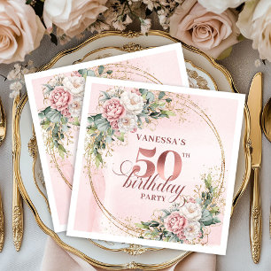 Stylish Rose Gold Dusty Pink 50th Birthday Party  Napkin