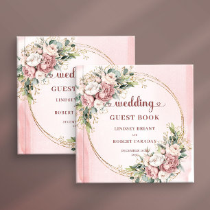 Stylish Rose Gold Floral Greenery Guest Book Sign 