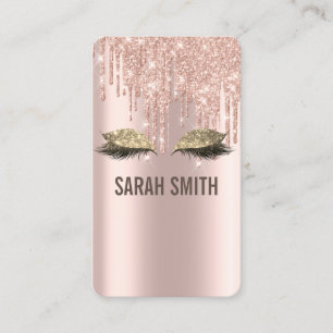 Stylish rose gold, glitter drips eyelashes business card