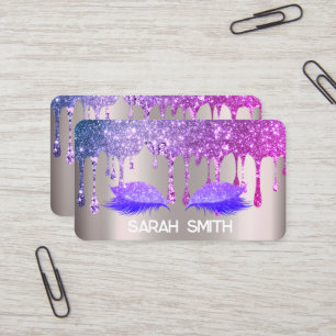 Stylish Rose Gold, Glitter Drips Eyelashes Business Card