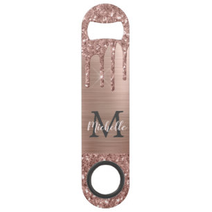 Stylish Rose Gold Glitter Drips Monogrammed 