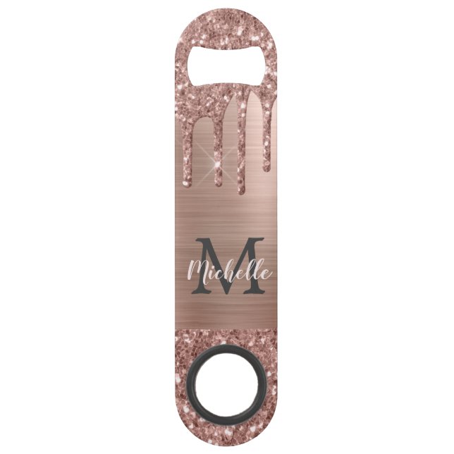 Stylish Rose Gold Glitter Drips Monogrammed  (Front)