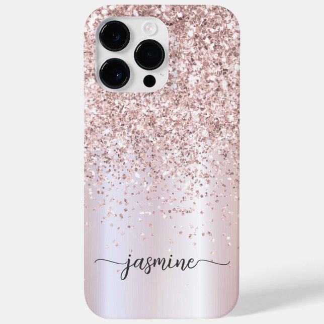 Stylish Rose Gold Glitter Monogram Name Script  Case-Mate iPhone Case (Back)