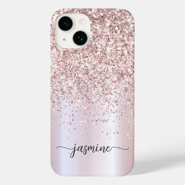 Stylish Rose Gold Glitter Monogram Name Script  Case-Mate iPhone Case (Back)