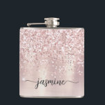 Stylish Rose Gold Glitter Monogram Name Signature  Hip Flask<br><div class="desc">Girly Glam Blush Rose Gold Glitter Metallic Monogram Name Script Custom Personalised Flask. These design featuring your first name in a pretty hand lettered style swash tail font signature typography on blush pink rose gold faux metallic foil with glam sparkle glitter border. These are easy to customise it. Great stylish...</div>
