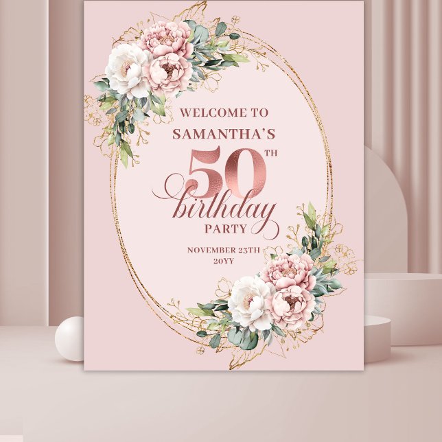 Stylish Rose Gold Greenery 50th Birthday Banner Tapestry (Stylish Rose Gold Greenery 50th Birthday Banner)