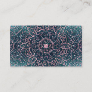 Stylish Rose Gold Mandala Blue Nebula Stars Business Card