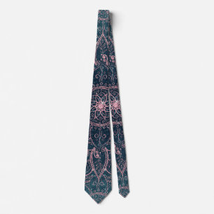 Stylish Rose Gold Mandala Blue Nebula Stars Tie