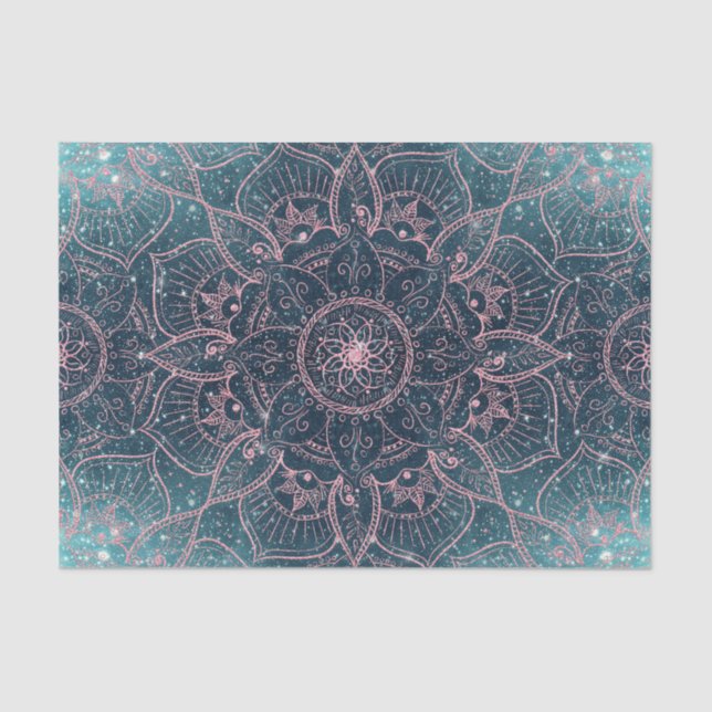 Stylish Rose Gold Mandala Blue Nebula Stars Tissue Paper (Front)