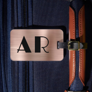 Stylish Rose Gold Metal Two Bold Monogram Initial Luggage Tag