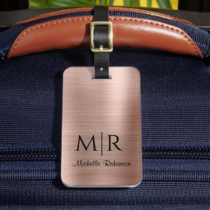 Stylish Rose Gold Metal Two Monogram Initial Name Luggage Tag
