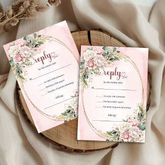 Stylish Rose Gold Pastel Pink Wedding RSVP Card
