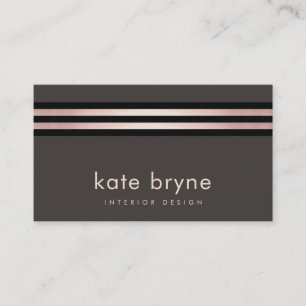Stylish Rose Gold Striped Modern Interior Designer Business Card