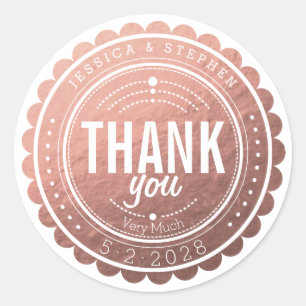 Stylish Rose Gold Thank You Wedding Sticker