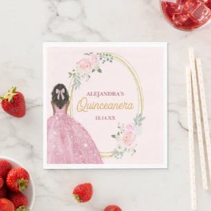 Stylish Rose Gold Watercolor Rose Quinceanera Napkin