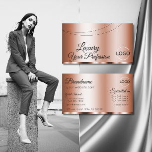Stylish Rose Golden Glamourous with Logo Modern Business Card