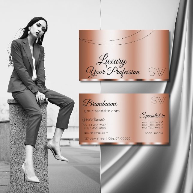 Stylish Rose Golden Glamourous with Monogram Moder Business Card (Creator Uploaded)