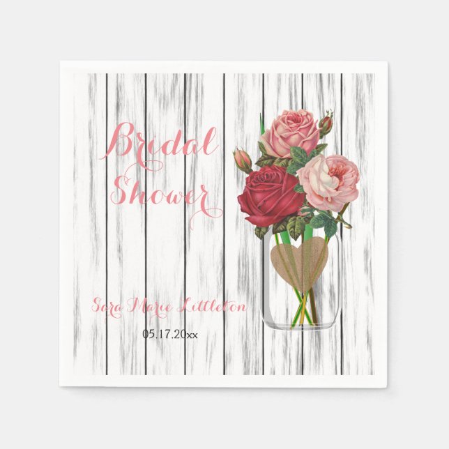 Stylish Rose Mason Jar Bridal Shower Napkin (Front)