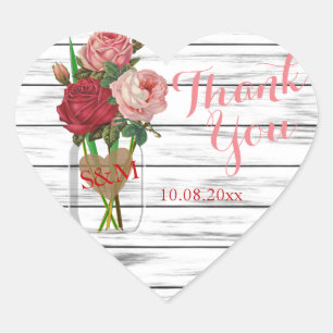 Stylish Rose Mason Jar - Thank You Heart Sticker