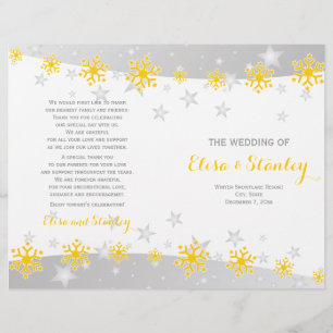 Stylish rows of yellow snowflakes wedding program