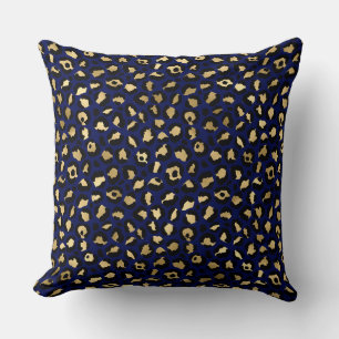 Stylish Royal Blue and Gold Foil Leopard Spots Cushion