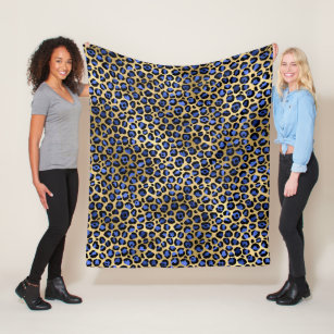 Stylish Royal Blue and Gold Foil Leopard Spots Fleece Blanket