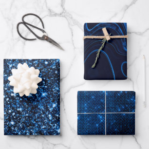 Stylish Royal Blue Glitter and Strata Patterns Wrapping Paper Sheet