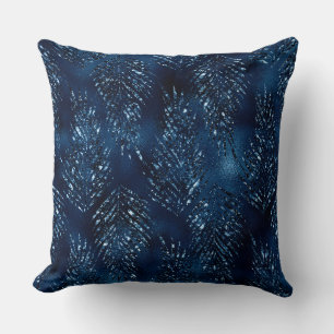 Stylish Royal Blue Glitter Tropical Jungle Leaves Cushion