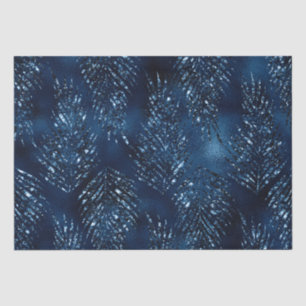Stylish Royal Blue Glitter Tropical Jungle Leaves Tissue Paper